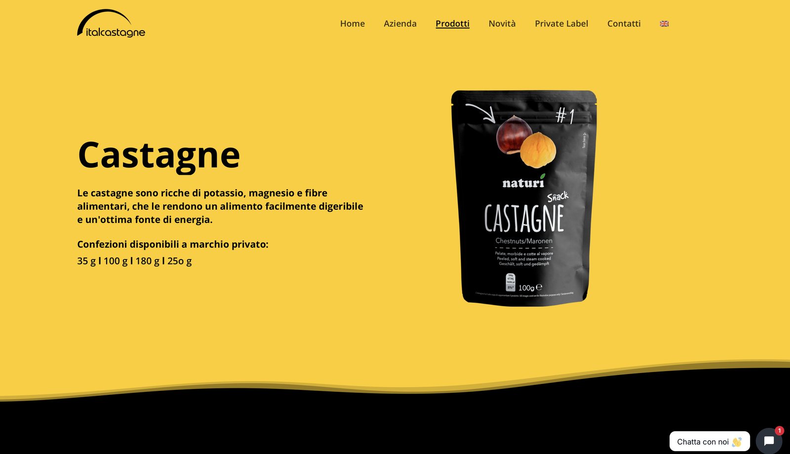 Sito italcastagne.com, Scheda prodotto Castagne, realizzato da Visione Nuova